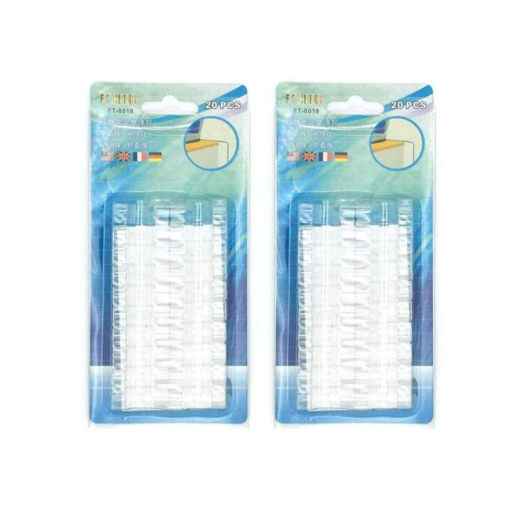 Cable Organizer Clips with 3M Adhesive Tape (Pack of 20/40/60) Transparent